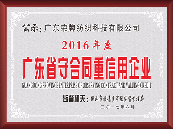 星空电竞2017年获顺德政府颁发“广东省守合同重信用企业”